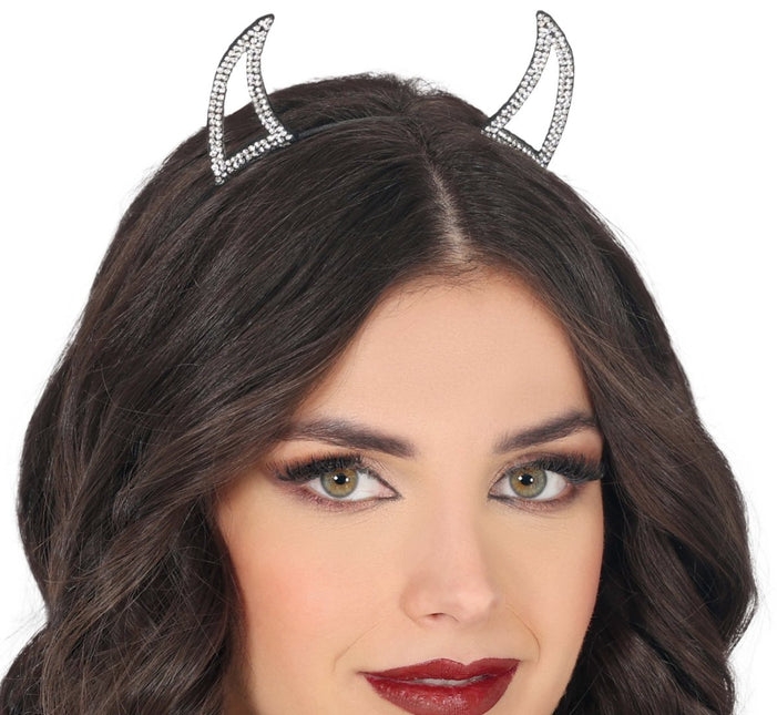 Halloween Haarband Zilver Duivel Met Strass Steentjes van Fiestas Guirca koop je bij Partywinkel