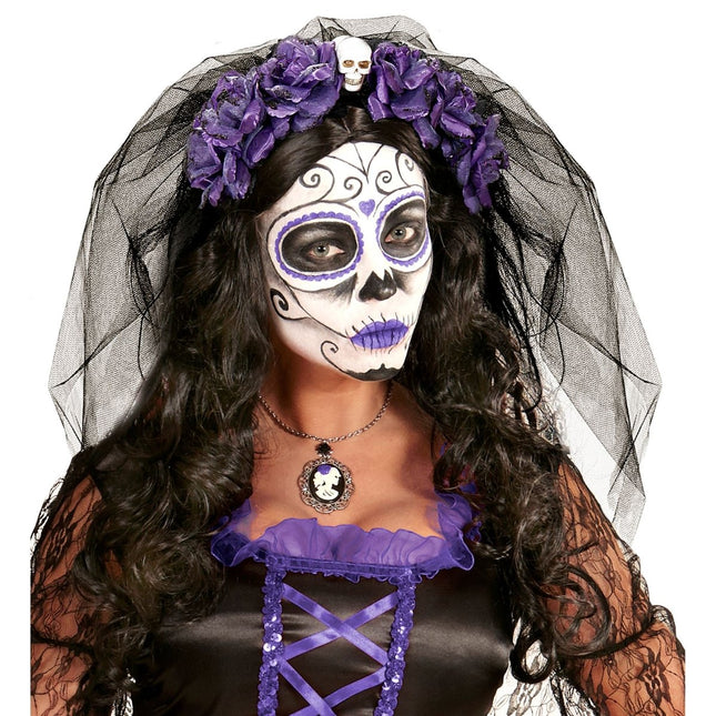 Halloween Haarband Zwart Paars Sluier van Widmann koop je bij Partywinkel
