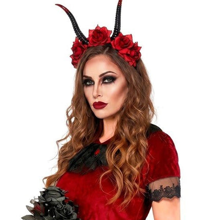 Halloween Haarband Zwart Rood Duivel Bloem van Widmann koop je bij Partywinkel