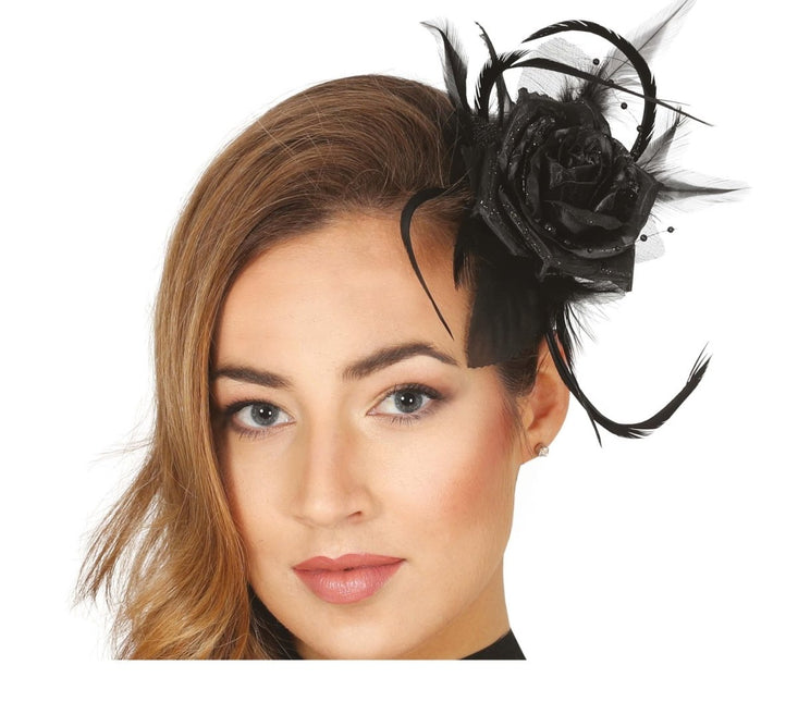 Halloween Haarclip Zwarte Bloem van Fiestas Guirca koop je bij Partywinkel