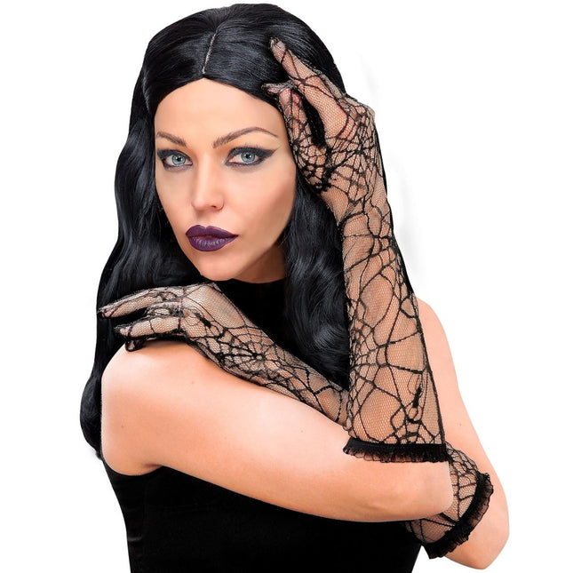 Halloween Handschoenen Zwart Spinnenweb van Widmann koop je bij Partywinkel