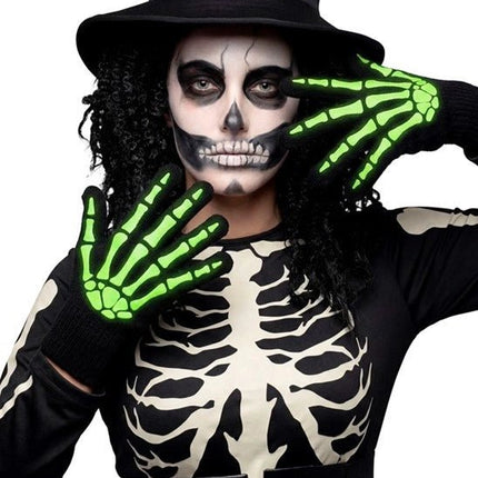 Halloween Handschoenen Zwart Wit Skelet Glow In The Dark van Widmann koop je bij Partywinkel