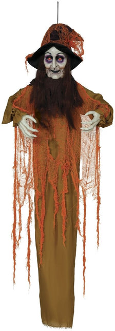 Halloween Pop Heks Met Licht, Geluid En Beweging Oranje 1,8m van Fiestas Guirca koop je bij Partywinkel