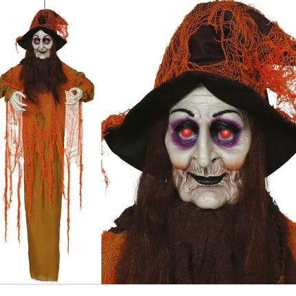 Halloween Pop Heks Met Licht, Geluid En Beweging Oranje 1,8m van Fiestas Guirca koop je bij Partywinkel