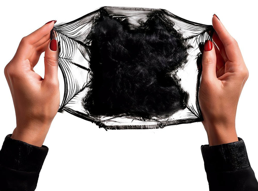 Halloween Hangdecoratie Zwart Spinnenweb 60gr van Fiestas Guirca koop je bij Partywinkel