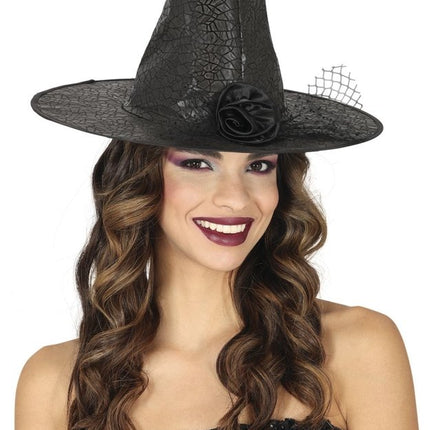 Halloween Heksenhoed Met Bloem van Fiestas Guirca koop je bij Partywinkel