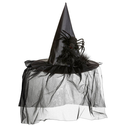 Halloween Heksenhoed Met Sluier En Spin van Widmann koop je bij Partywinkel