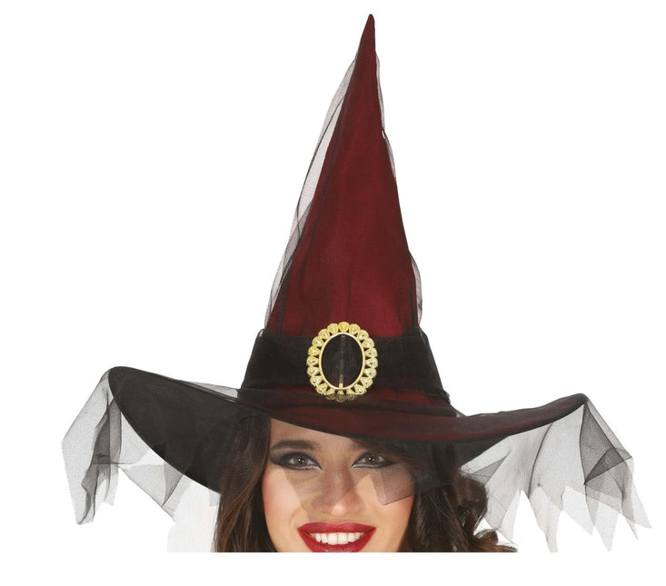 Halloween Heksenhoed Sluier Rood van Fiestas Guirca koop je bij Partywinkel