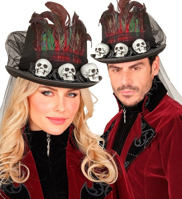 Halloween Hoed Hoog Met Schedels van Widmann koop je bij Partywinkel