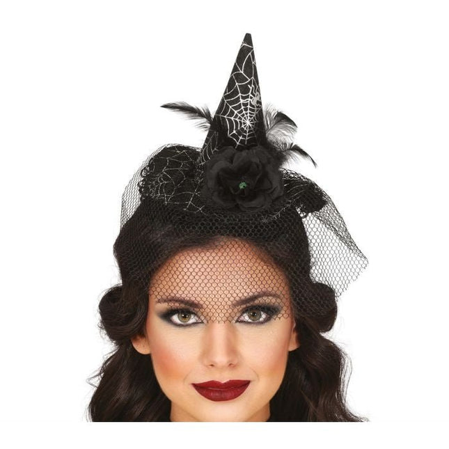 Halloween Hoofdband Heksenhoed Met Sluier van Fiestas Guirca koop je bij Partywinkel