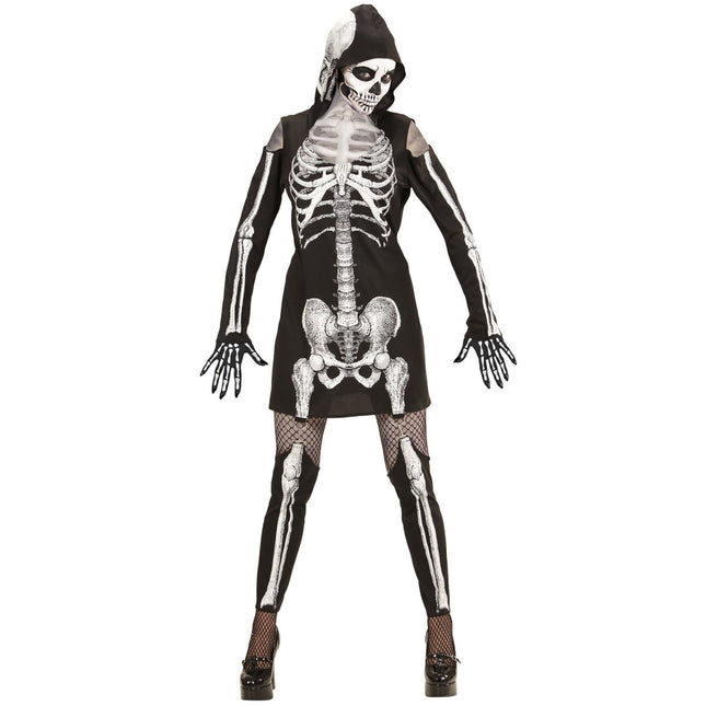 Halloween Jurk Dames Skelet Met Capuchon van Widmann koop je bij Partywinkel