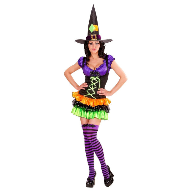 Halloween Jurk Gekleurd Dames Heks Glamour van Widmann koop je bij Partywinkel