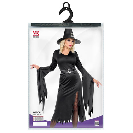 Halloween Jurk Zwart Dames Heks 3 delig van Widmann koop je bij Partywinkel