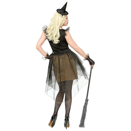 Halloween Jurk Zwart Goud Dames Heks van Widmann koop je bij Partywinkel