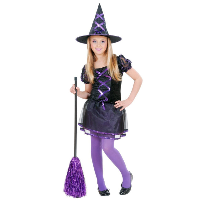 Halloween Jurk Zwart Paars Meisje Heks 2 delig van Widmann koop je bij Partywinkel