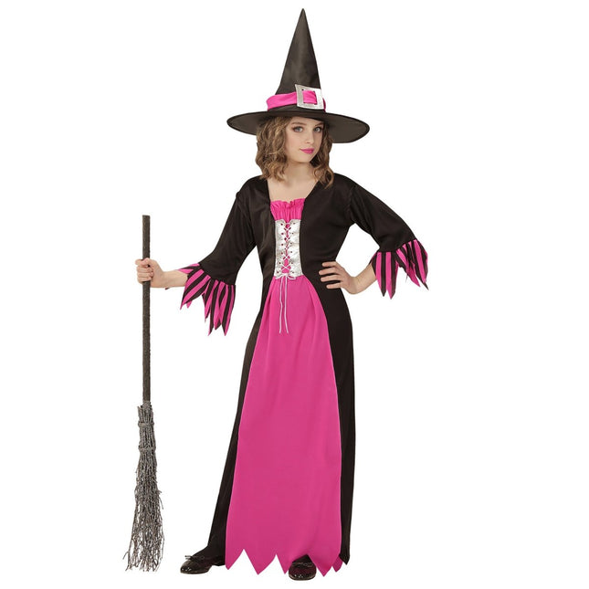 Halloween Jurk Zwart Roze Meisje Heks van Widmann koop je bij Partywinkel