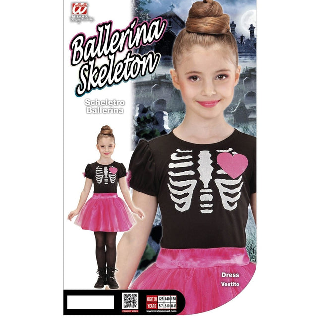 Halloween Jurk Zwart Roze Meisje Skelet van Widmann koop je bij Partywinkel