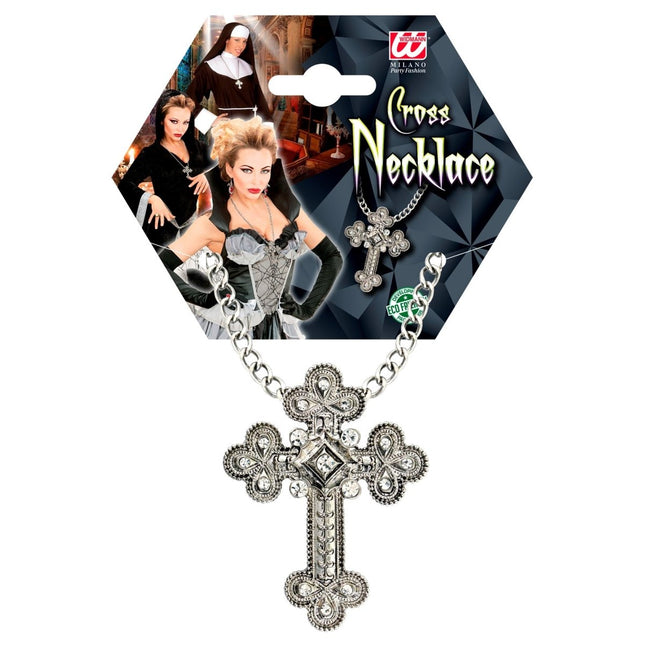 Halloween Ketting Zilver Kruis Steentjes van Widmann koop je bij Partywinkel
