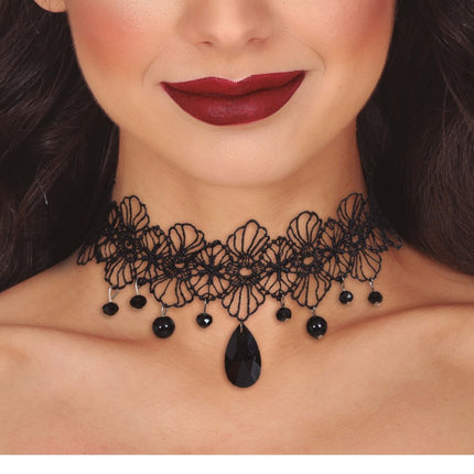Halloween Ketting Zwart Choker Steen van Fiestas Guirca koop je bij Partywinkel