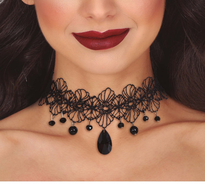 Halloween Ketting Zwart Choker Steen van Fiestas Guirca koop je bij Partywinkel