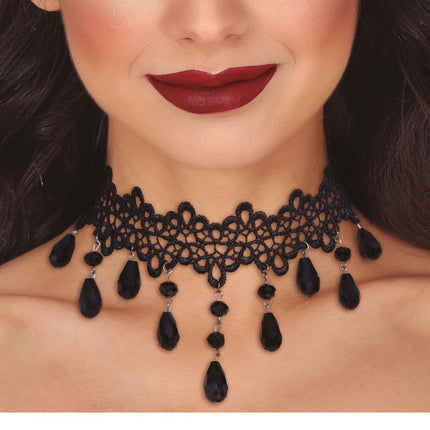 Halloween Ketting Zwart Choker Stenen van Fiestas Guirca koop je bij Partywinkel