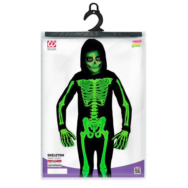 Halloween Kostuum Zwart Groen Kind Skelet 2 delig van Widmann koop je bij Partywinkel