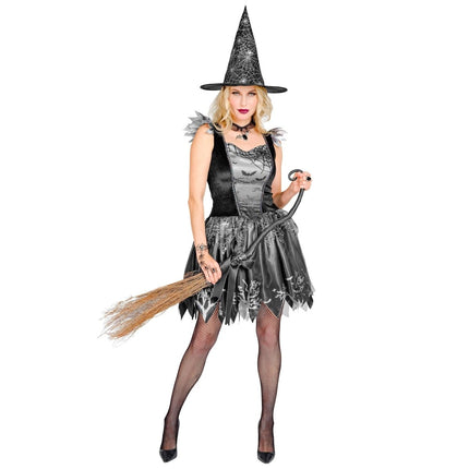 Halloween Kostuum Zwart Zilver Dames Heks van Widmann koop je bij Partywinkel