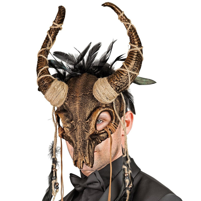 Halloween Masker Schedel Met Veren van Widmann koop je bij Partywinkel