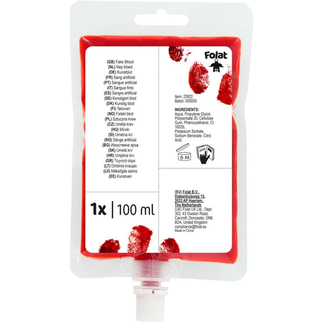 Halloween Nep Bloed Infuuszak 100ml van Folat koop je bij Partywinkel