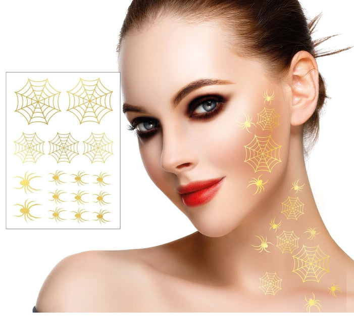 Halloween Nep Tattoos Goud Spinnenwebben van Fiestas Guirca koop je bij Partywinkel