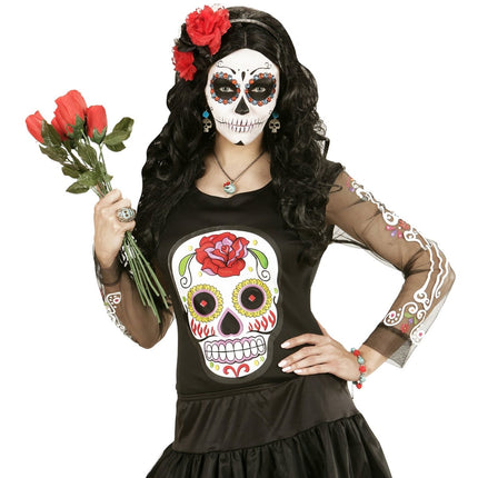 Halloween Oorbellen Blauw Schedels Met Roos van Widmann koop je bij Partywinkel