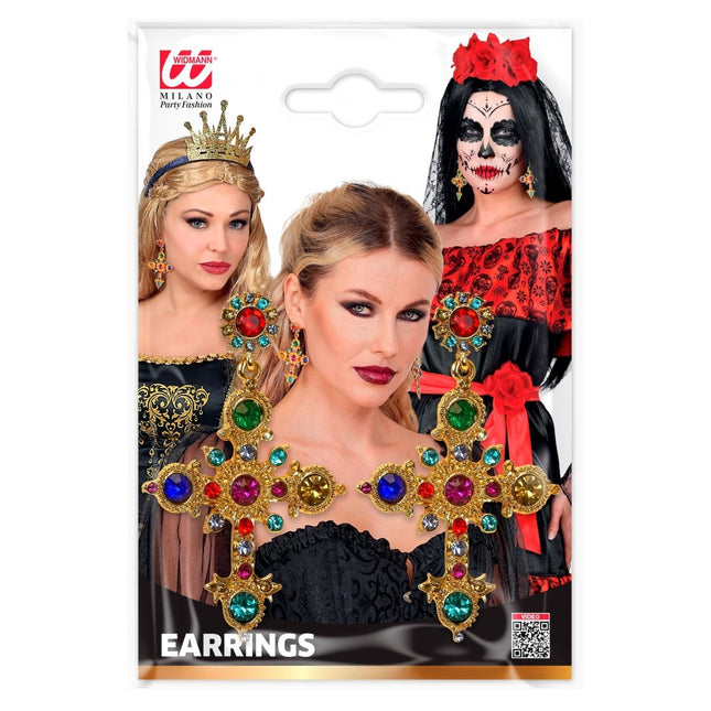 Halloween Oorbellen Kruis Met Juwelen van Widmann koop je bij Partywinkel