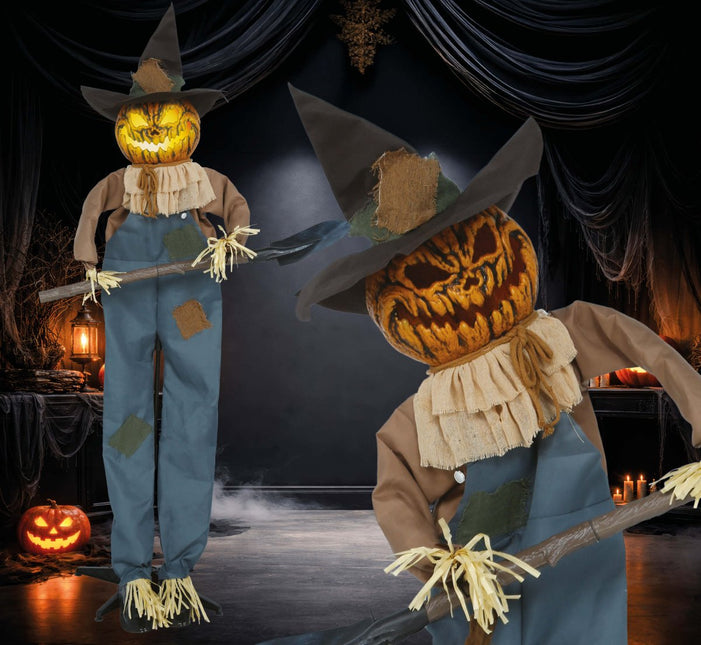 Halloween Pompoen Vogelverschrikker Met Licht, Geluid En Beweging 1,9m van Fiestas Guirca koop je bij Partywinkel