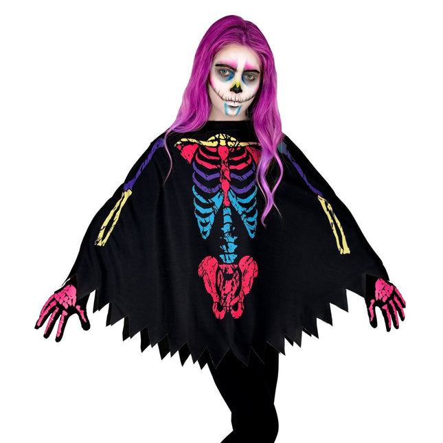 Halloween Poncho Gekleurd Kind Skelet van Widmann koop je bij Partywinkel