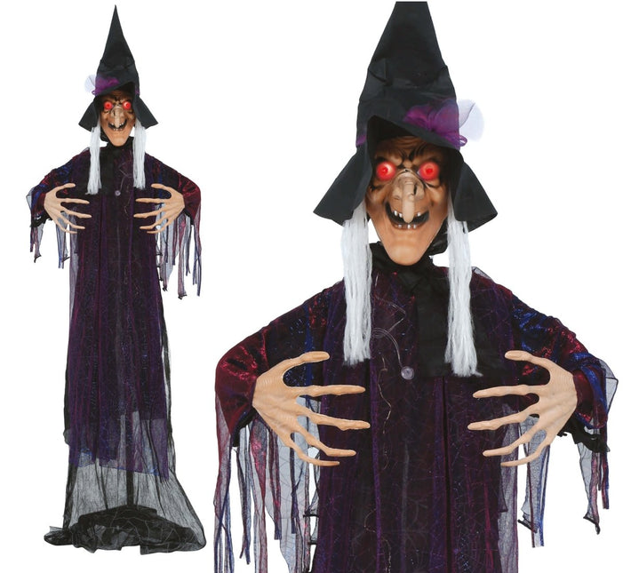 Halloween Pop Heks Met Sokkel, Licht En Geluid 1,8m van Fiestas Guirca koop je bij Partywinkel