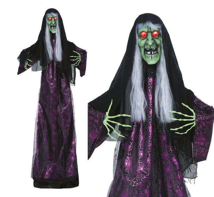 Halloween Pop Horror Heks Met Licht, Geluid En Beweging 1,85m van Fiestas Guirca koop je bij Partywinkel