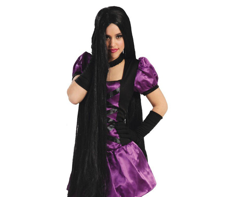 Halloween Pruik Extra Lang Haar Zwart van Fiestas Guirca koop je bij Partywinkel