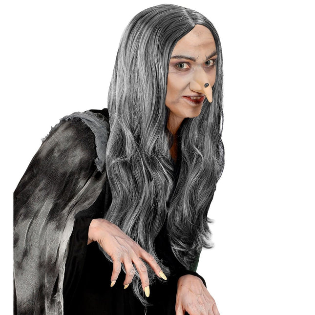 Halloween Pruik Grijs Heks van Widmann koop je bij Partywinkel