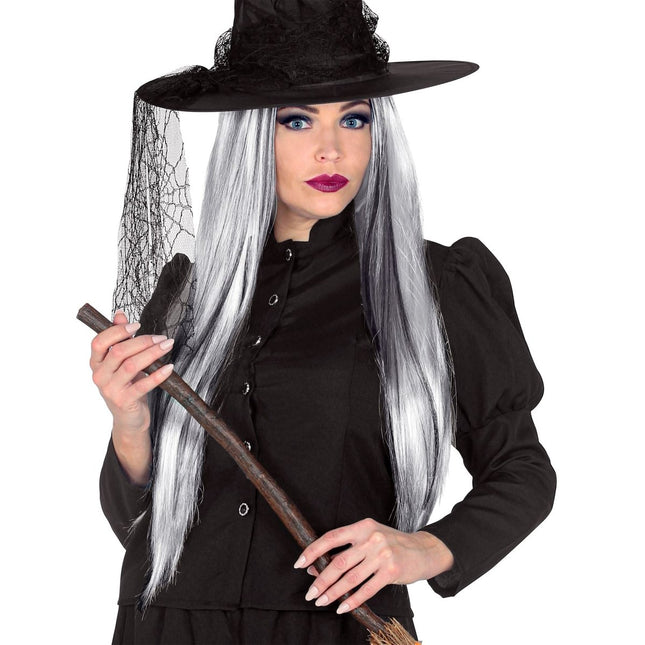 Halloween Pruik Wit Zwart Geest van Widmann koop je bij Partywinkel