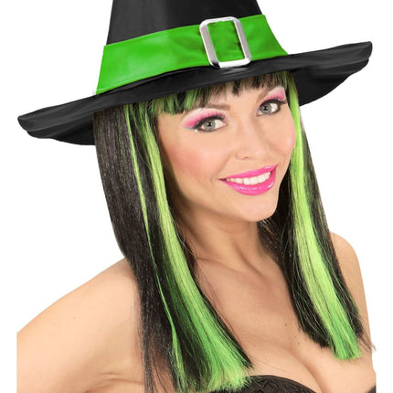 Halloween Pruik Zwart Groen Strepen van Widmann koop je bij Partywinkel