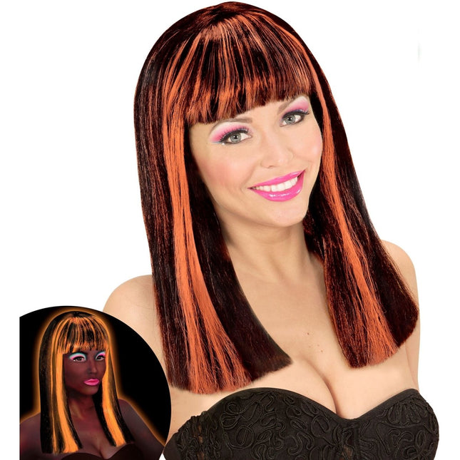 Halloween Pruik Zwart Oranje Strepen van Widmann koop je bij Partywinkel