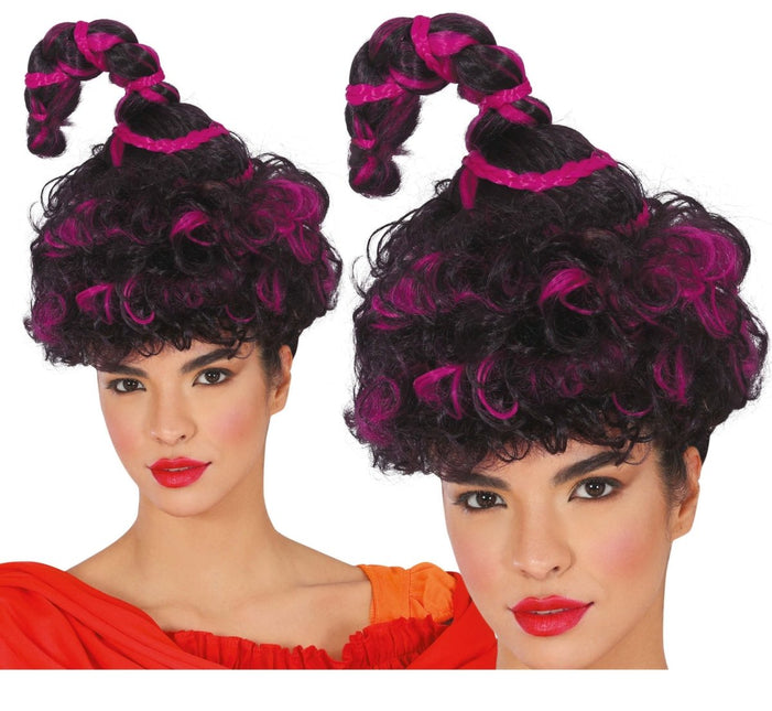 Halloween Pruik Zwart Paars Krullen van Fiestas Guirca koop je bij Partywinkel