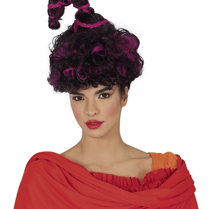 Halloween Pruik Zwart Paars Krullen van Fiestas Guirca koop je bij Partywinkel