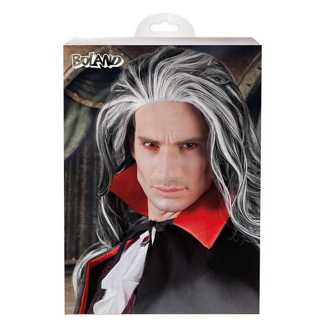 Halloween Pruik Zwart Wit Louis van Boland koop je bij Partywinkel