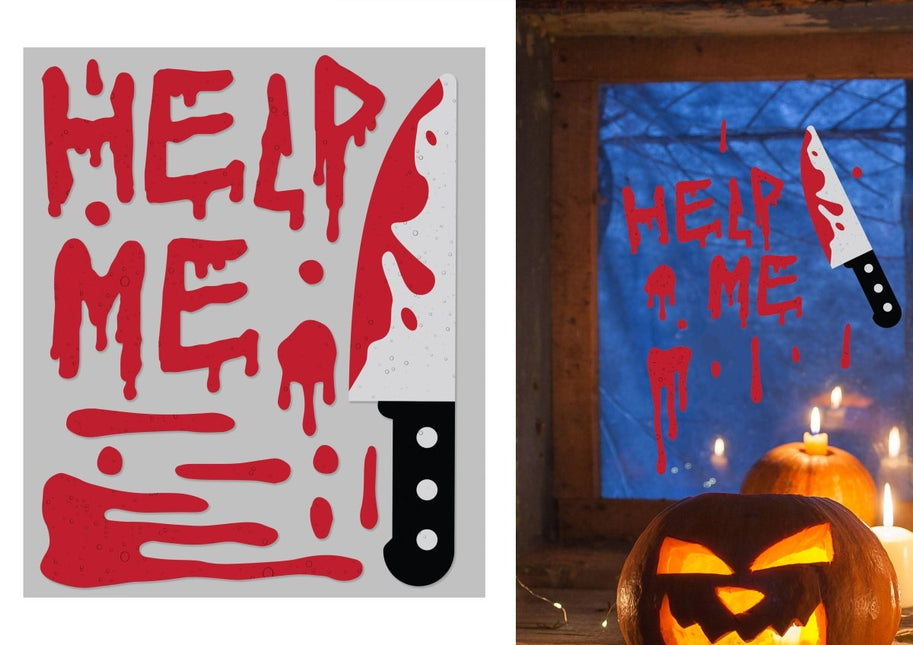 Halloween Raamdecoratie Help Me 50cm van Fiestas Guirca koop je bij Partywinkel