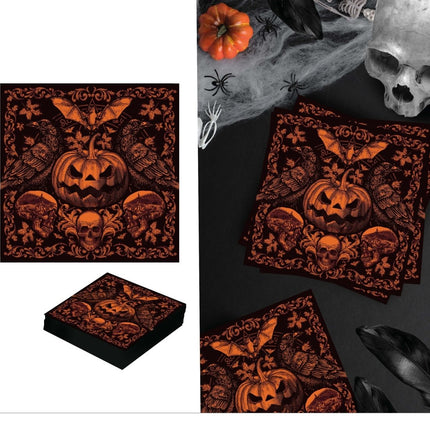 Halloween Servetten Gotische Pompoen 16cm 20st van Fiestas Guirca koop je bij Partywinkel