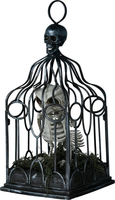 Halloween Skelet Uil In Kooi Met Licht, Geluid En Beweging van Fiestas Guirca koop je bij Partywinkel