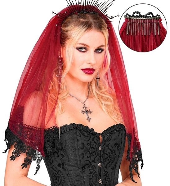 Halloween Sluier Rood Zwart van Widmann koop je bij Partywinkel