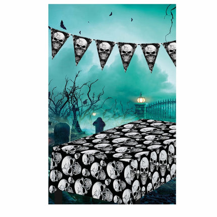 Halloween Tafelkleed Doodshoofden 2,74m van Fiestas Guirca koop je bij Partywinkel