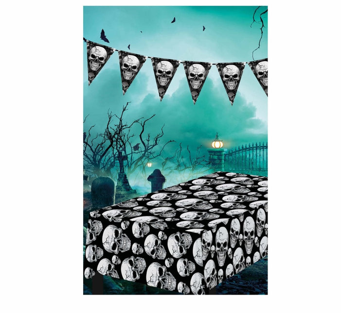 Halloween Tafelkleed Doodshoofden 2,74m van Fiestas Guirca koop je bij Partywinkel
